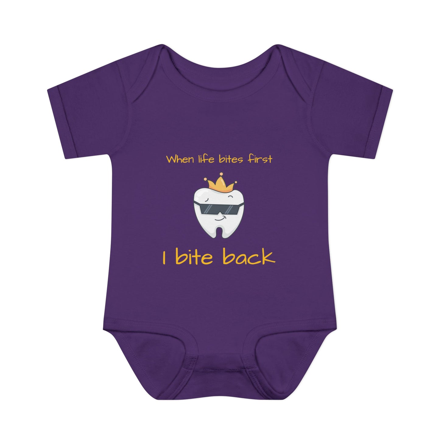 Bite Back Unisex |Personalizable Inner Neck Label Baby Onesie for newborn to 24 mo, 3-Snap Closure for Shower Gift, Victoria & Co Design