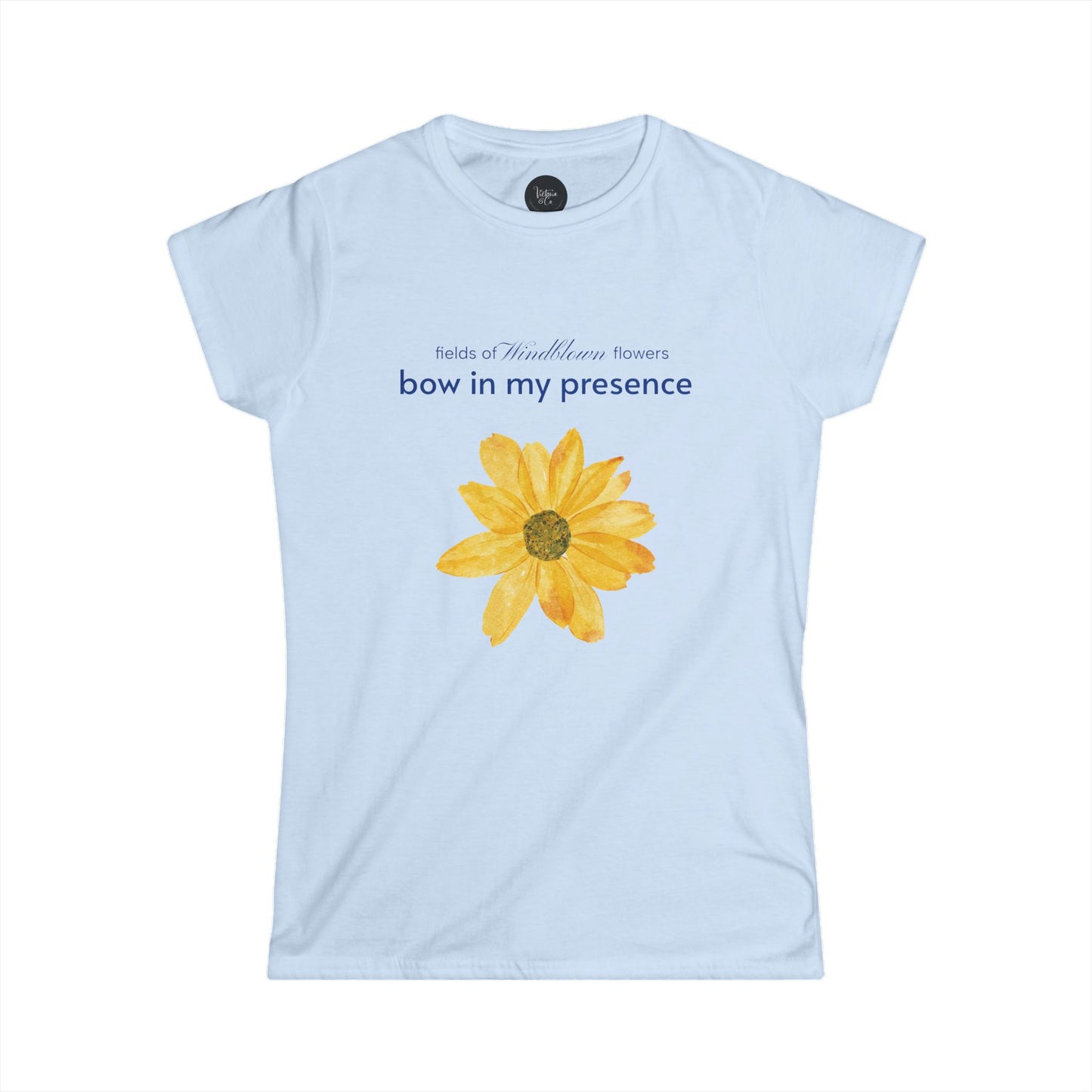 Women's Sassy Bow In My Presence Softstyle Tee adorned with a sunflower by Victoria & Co.