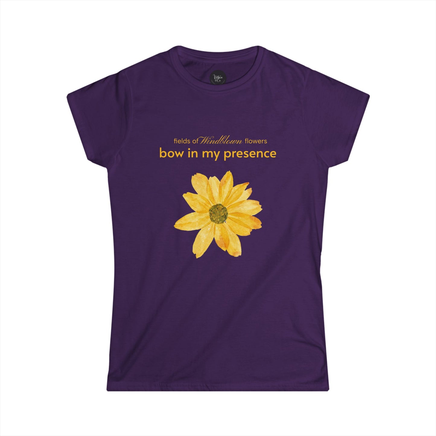 Women's Sassy Bow In My Presence Softstyle Tee adorned with a sunflower by Victoria & Co.