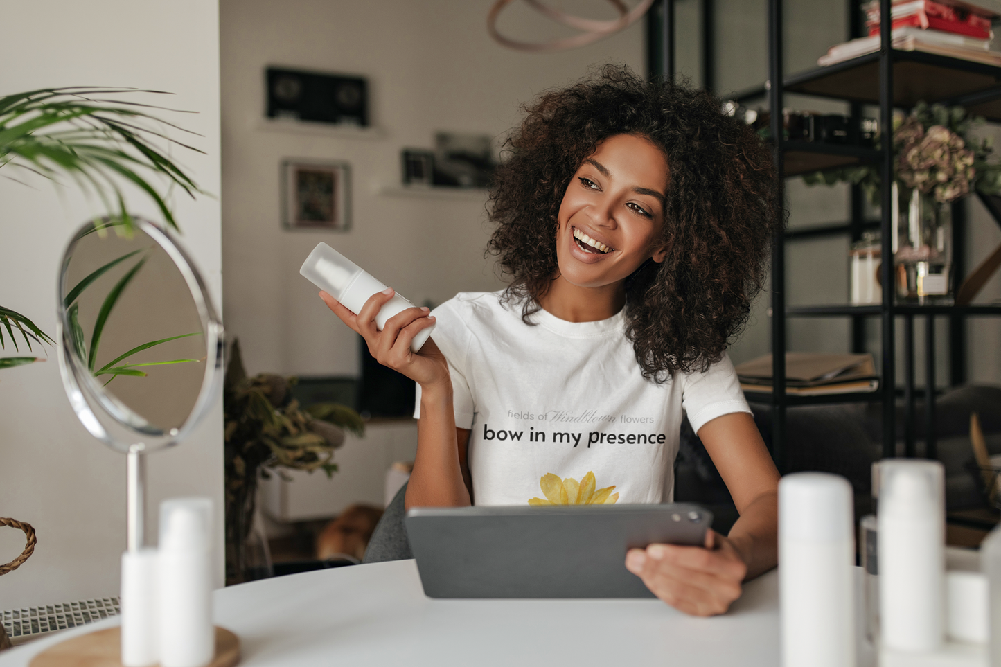 Women's Sassy Bow In My Presence Softstyle Tee | Sunflower Adorned | Victoria & Co.