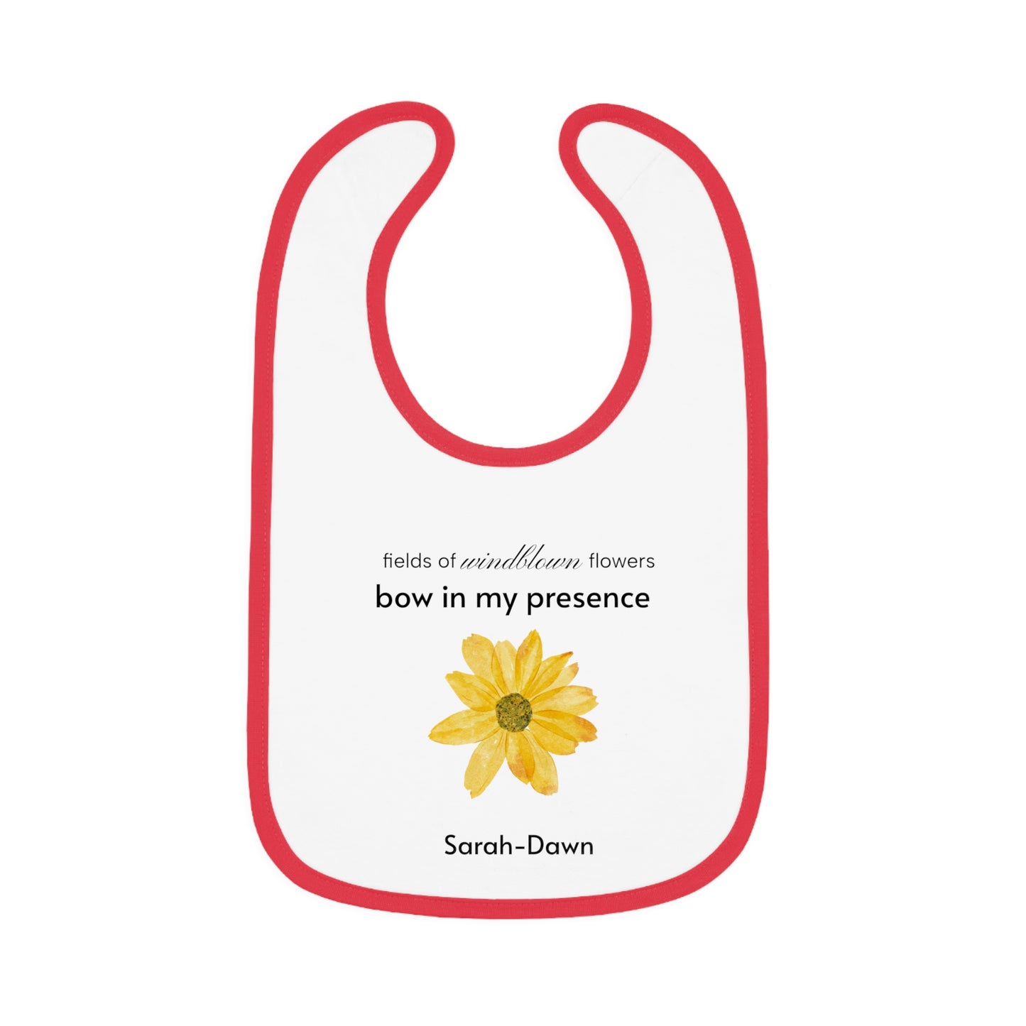 Personalizable Baby Bib, Sunflower, Contrast Trim, Velcro Closure, Soft Cotton, Mealtime Essential, Baby Shower Gift, Infant