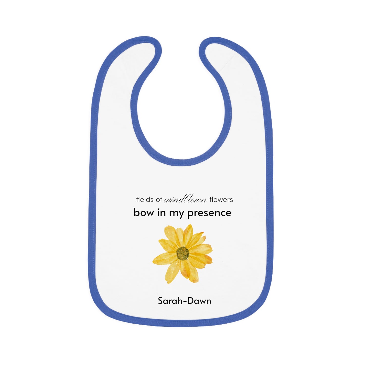 Personalizable Baby Bib, Sunflower, Contrast Trim, Velcro Closure, Soft Cotton, Mealtime Essential, Baby Shower Gift, Infant
