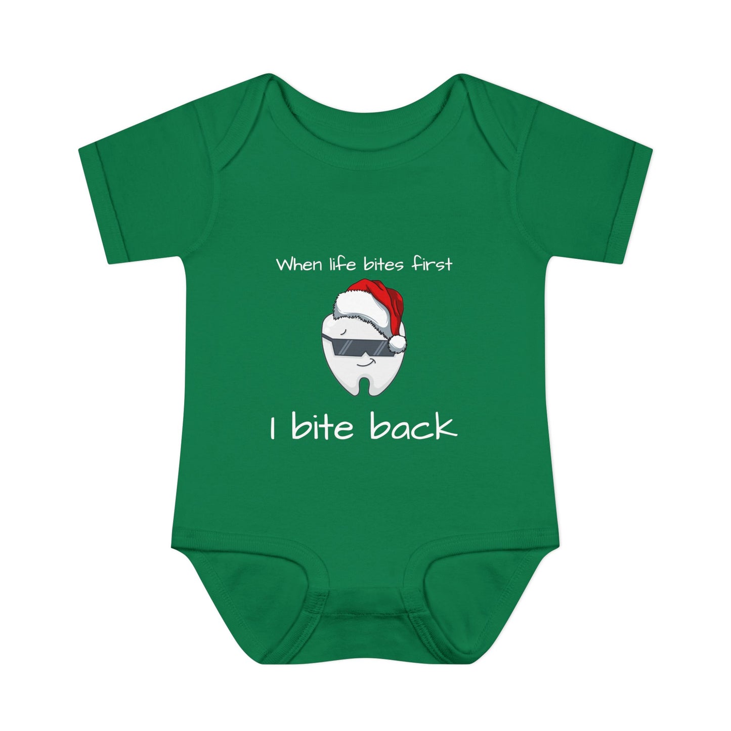 Bite Back Unisex |Personalizable Inner Neck Label Baby Onesie for newborn to 24 mo, 3-Snap Closure for Shower Gift, Victoria & Co Design
